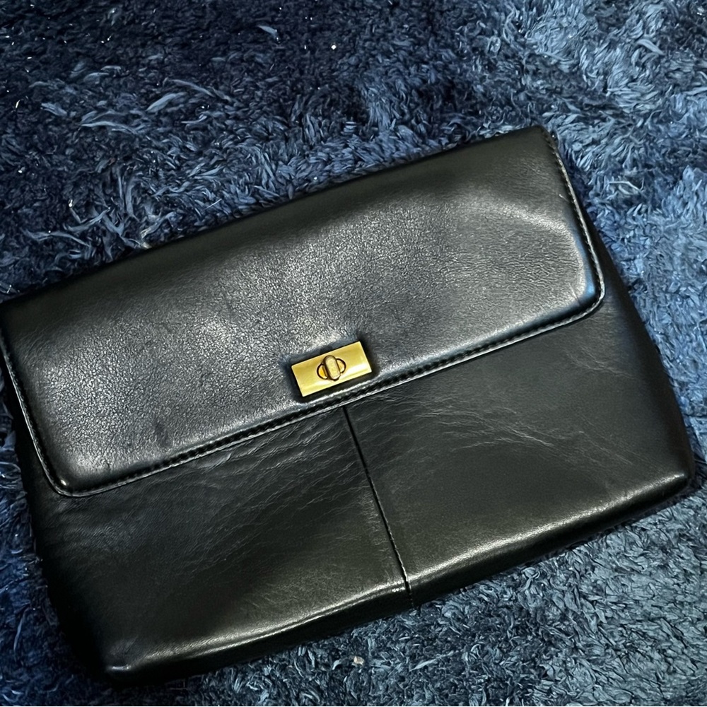 J. Crew Black Leather Clutch Bag With Turnlock *flaws*